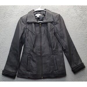 D&Co. Moto Jacket Womens 2XS Black Genuine Lambskin Leather Slim Fit Full Zipper